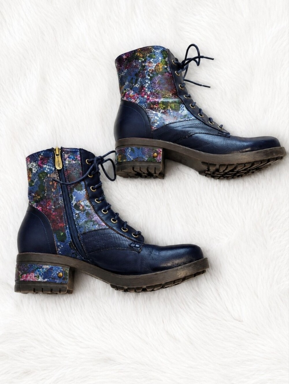 L’Artiste Spring Step MARTY-MET Navy Floral Leather Boots EU 40 US 9